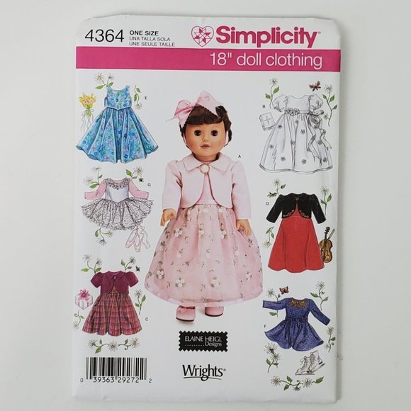 Simplicity 18" Doll Clothing Doll Clothes Sewing Pattern Elaine Heigl Designs - Picture 1 of 11